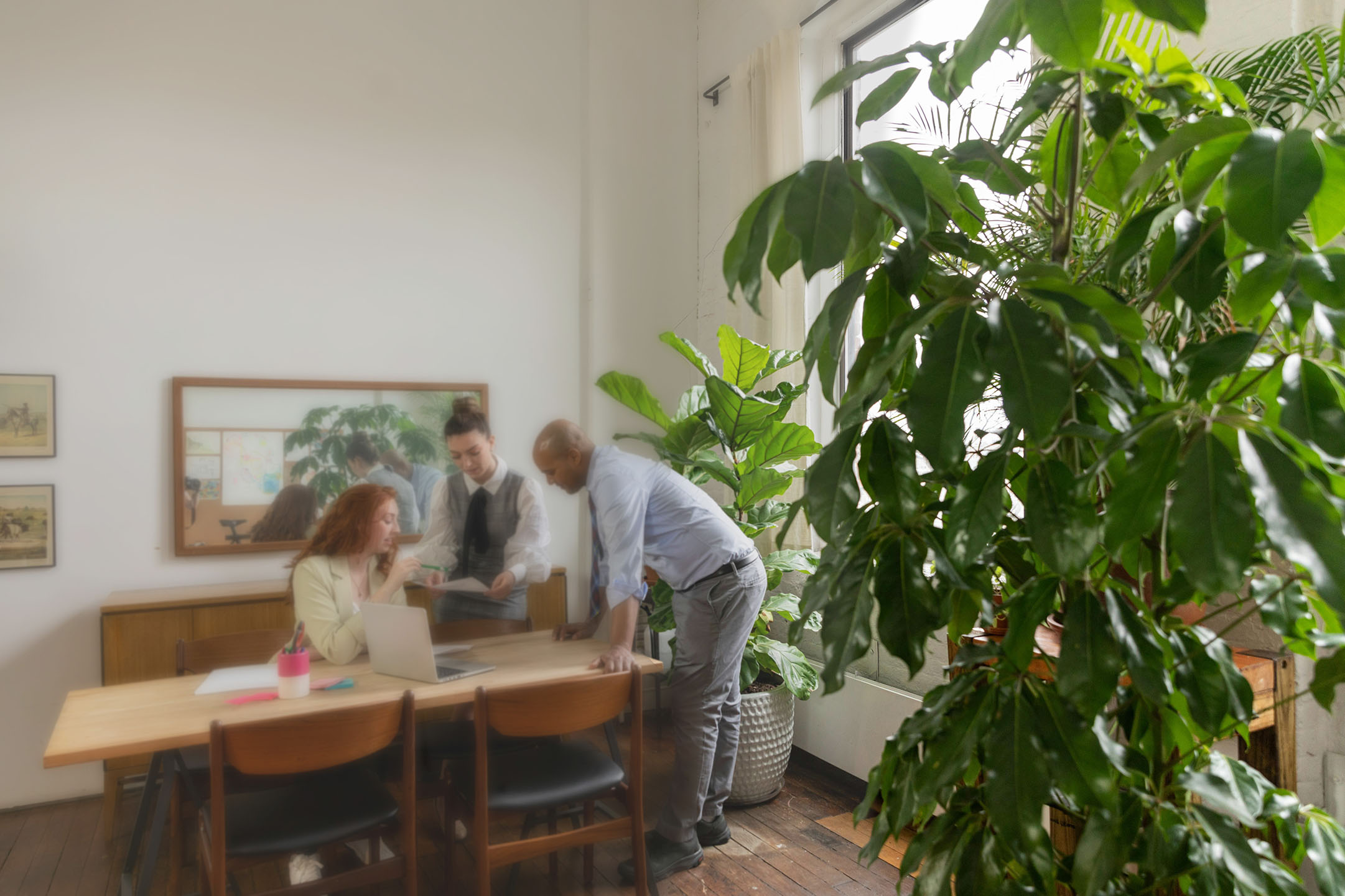 Business owner going through accounts with client